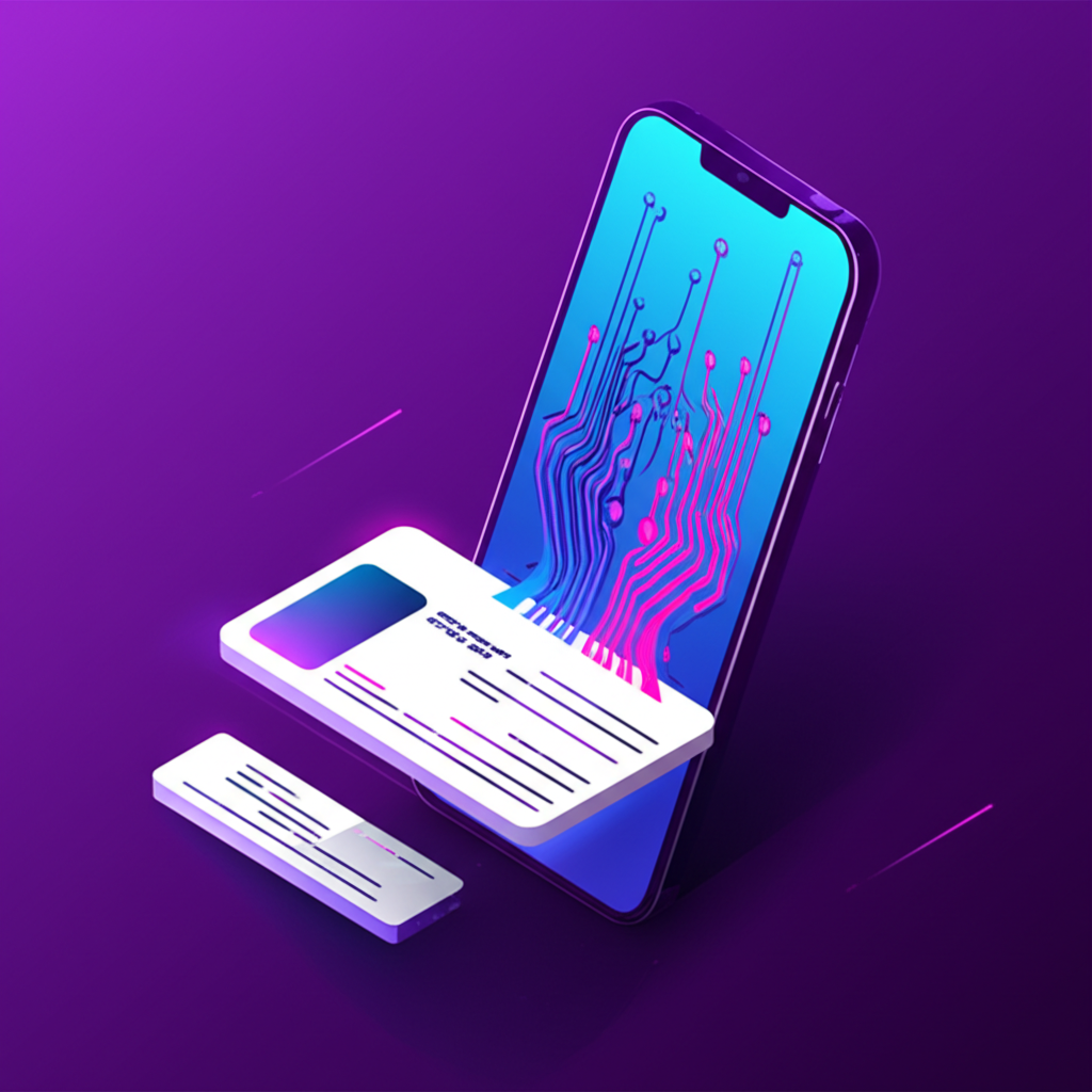 Illustration of a phone scanning a business card